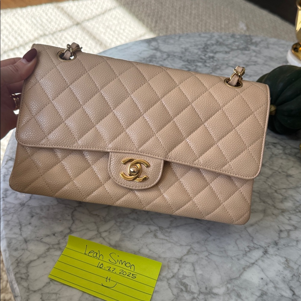 Chanel Beige Claire Medium Classic Flap GDHW Quilted Shoulder Bag - Picture 2 of 11